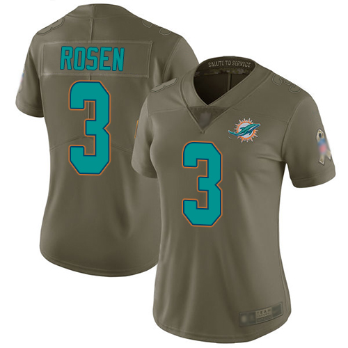 Nike Miami Dolphins #3 Josh Rosen Olive Women Stitched NFL Limited 2017 Salute to Service Jersey